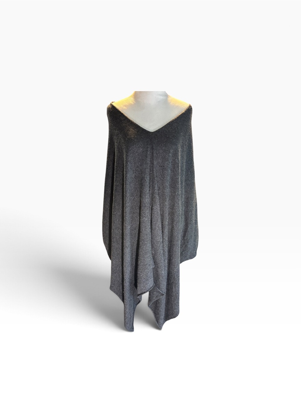Wool Cozy V-Neck Charcoal Gray Women's Sweater Poncho